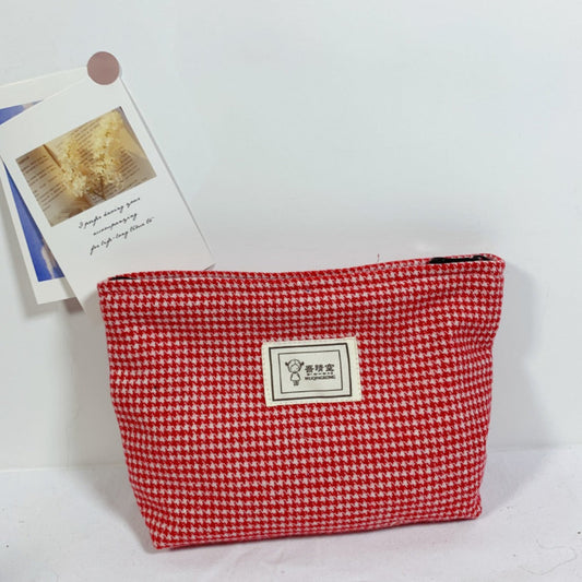 Cosbai - Red Houndstooth Canvas Cosmetic Bag