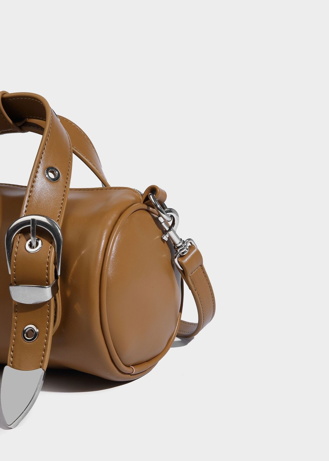 Compact Barrel Crossbody Bag In Durable PU Leather