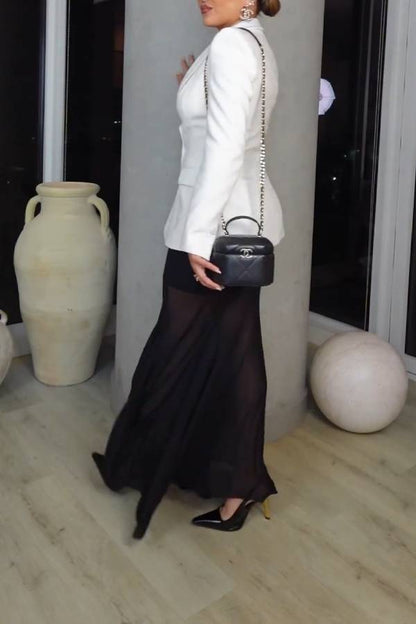 White deep V-neck suit jacket