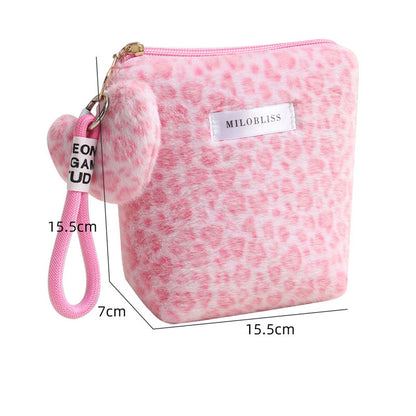 Fuzzy Leopard Print Portable Storage Bag