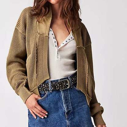 Simple Splicing Knit Cardigan Coat With Pockets