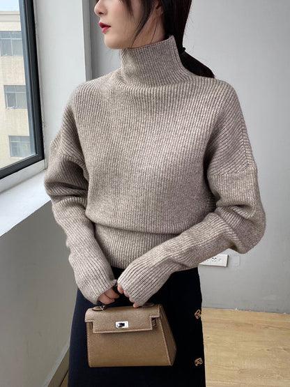 Casual Loose 6 Colors High-Neck Batwing Sleeves Sweater Top