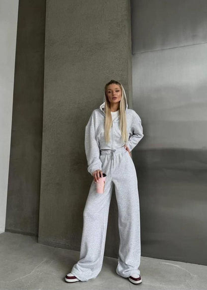 Hooded Zip Up Two Piece Set In Soft Fabric