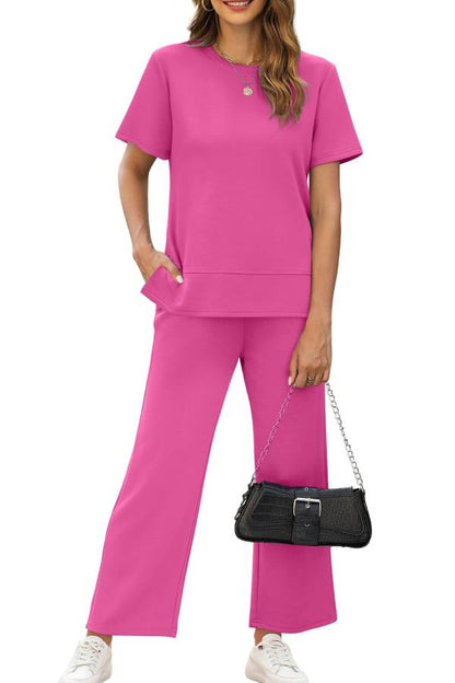 Women's Fashion Comfy Wide Leg 2 Piece Lounge Set