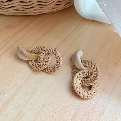 Earwish - Double Hoop Rattan Earrings - Boho &amp; Unique