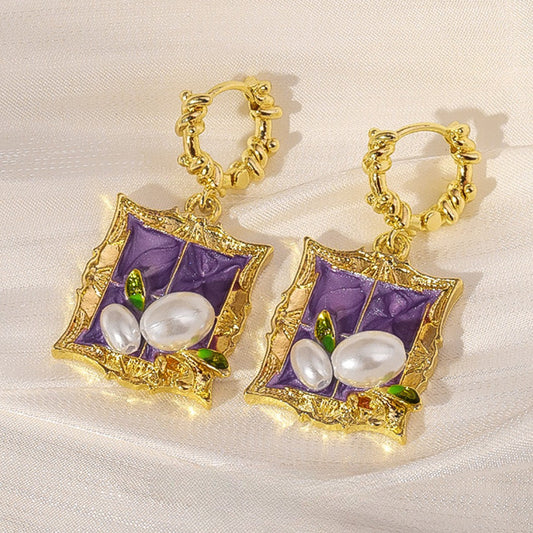 Earwish - Vintage Purple Painting Earrings – Artistic &amp; Elegant