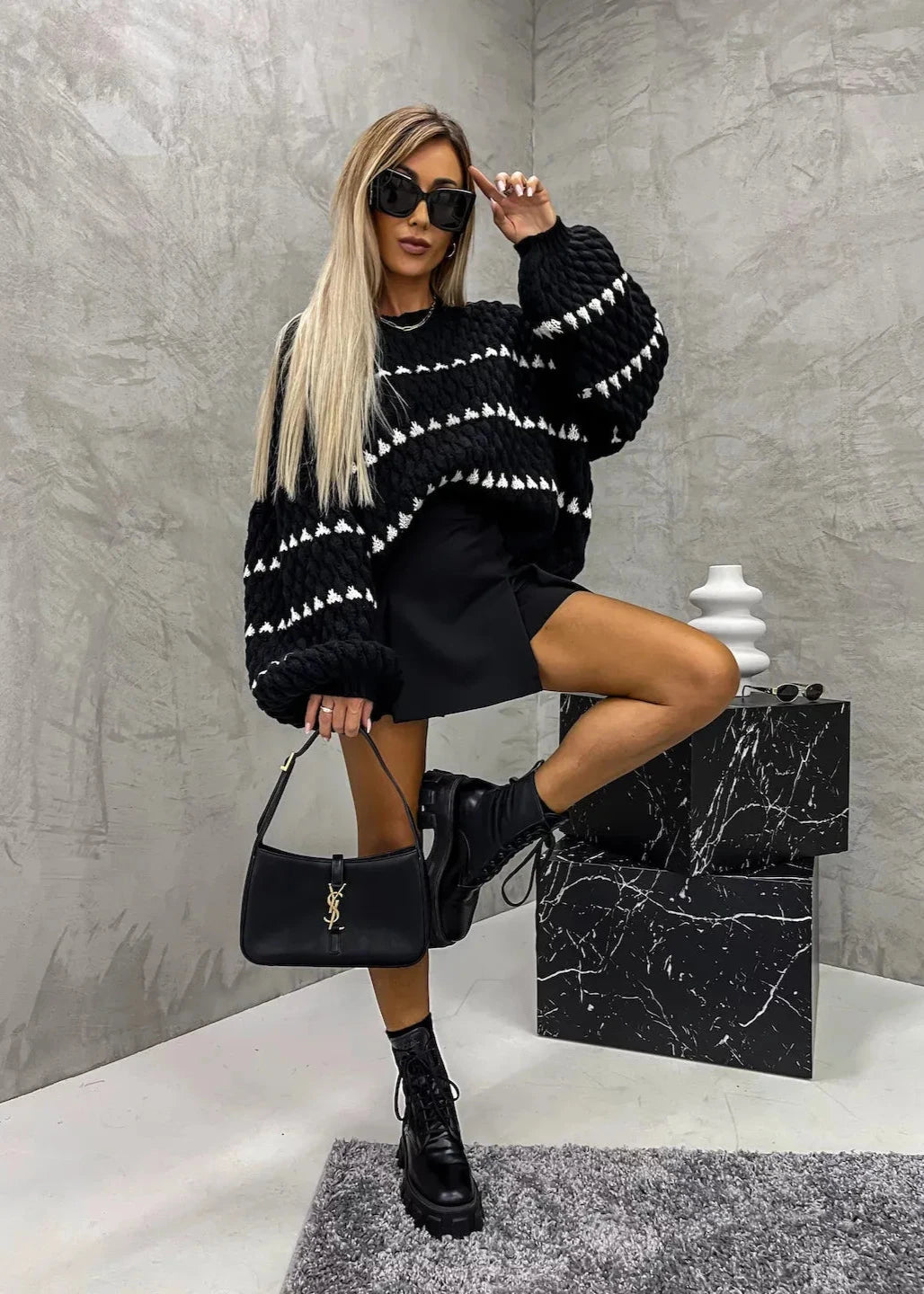Oversized Thick Knit Stripe Pullover Sweater
