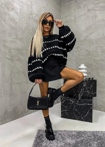 Oversized Thick Knit Stripe Pullover Sweater