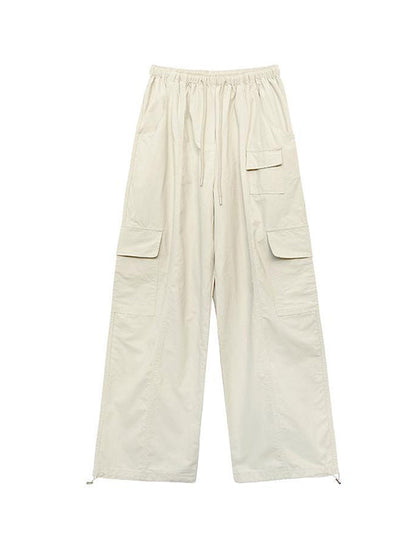 High Waisted Loose Drawstring Elasticity Pockets Solid Color Split-Joint Pants Trousers
