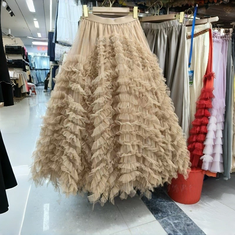 Sheer Slimming Layered Midi Skirt Polyester Loose Paneled