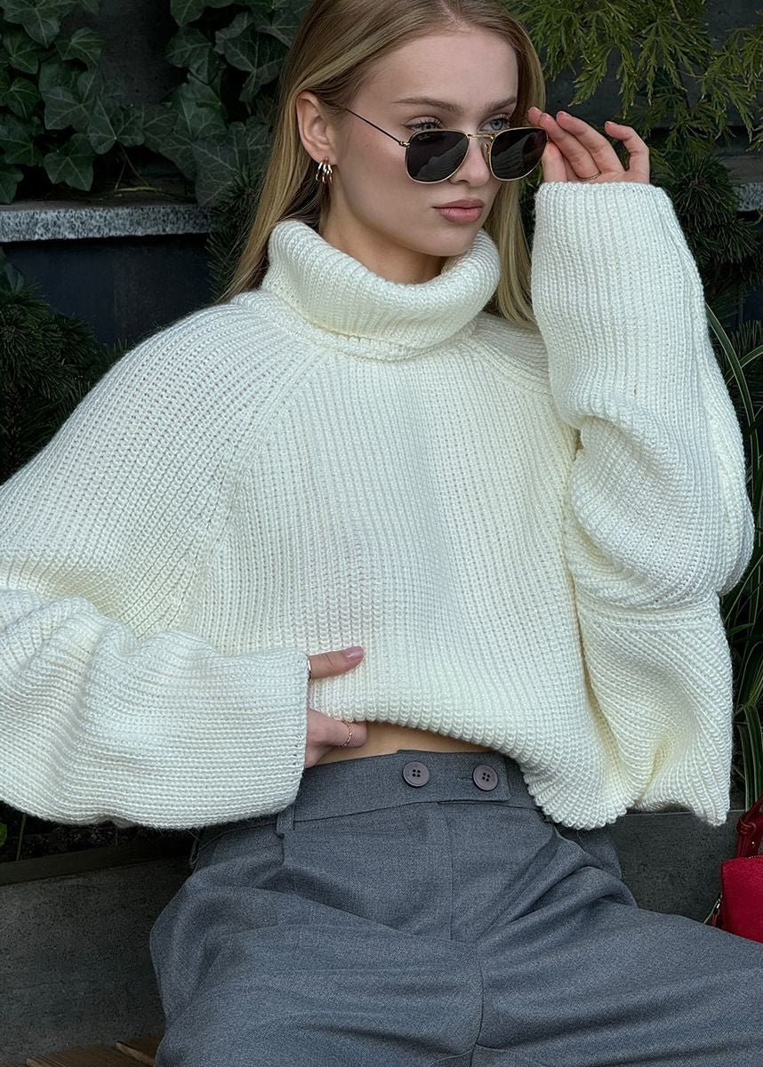 Oversized Turtleneck Sweater Soft Knit Open Back