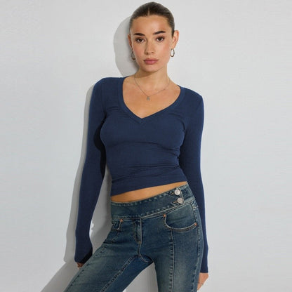 Short Fit V-Neck Solid Color T-Shirt