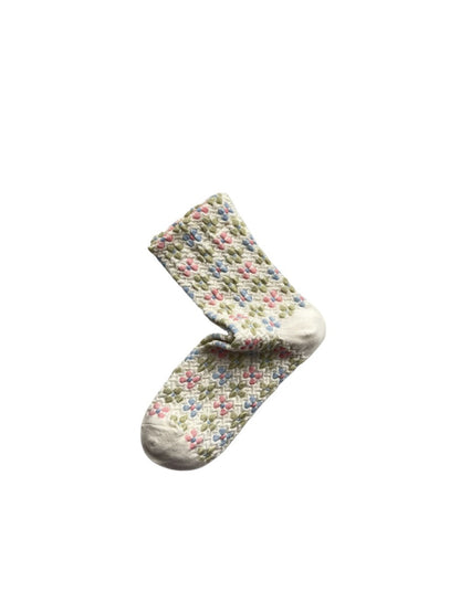 Rufia - Floral Embossed Retro Style Socks