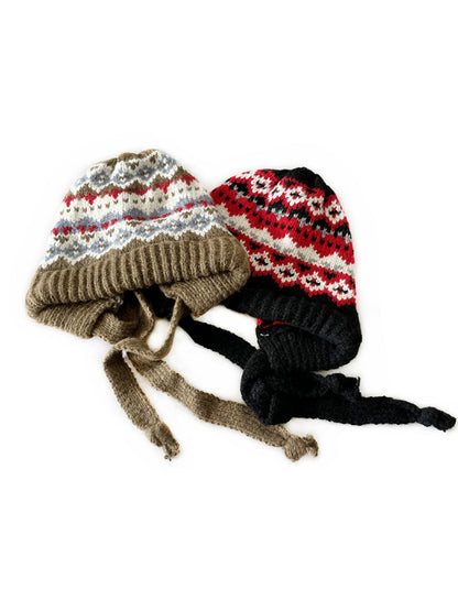 Haila - Bohemian Knitted Beanie with Earflaps &amp; Tasseled Ties