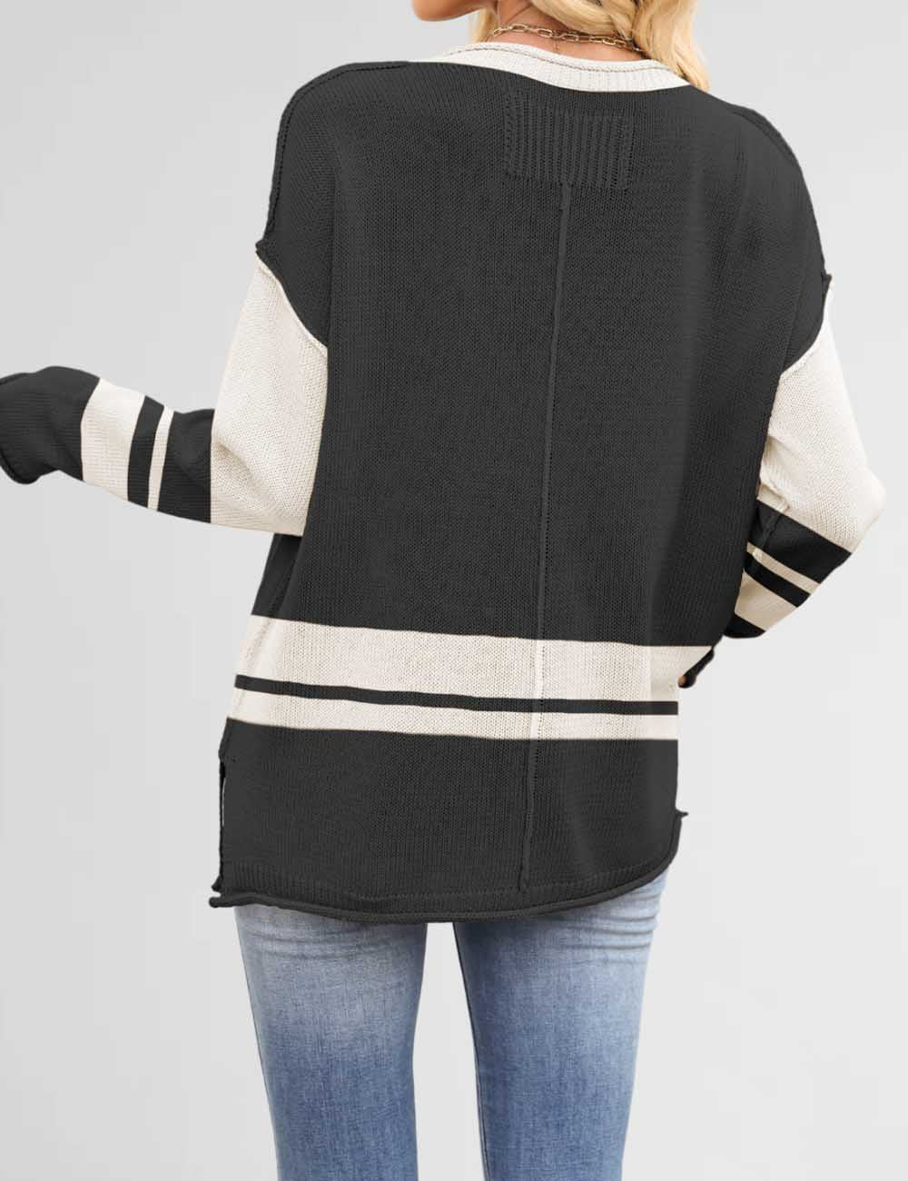 Color Block Round Neck Loose Sweater