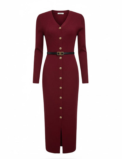 Fall V-Neck Long Sleeve Button Down Maxi Dress
