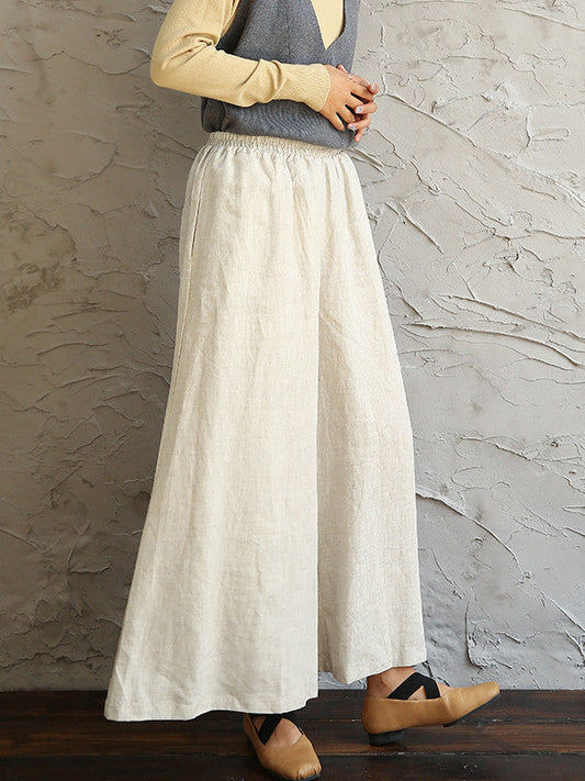 Vintage Wide Leg Loose Elastic Waist Solid Color Pants