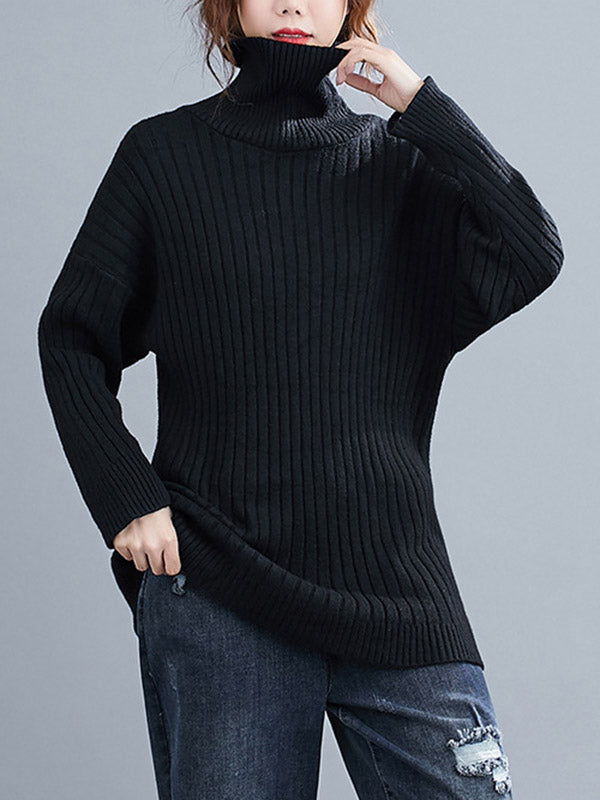 Simple Solid Color High-Neck Long Sleeves Sweater Top