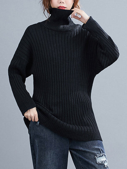 Simple Solid Color High-Neck Long Sleeves Sweater Top