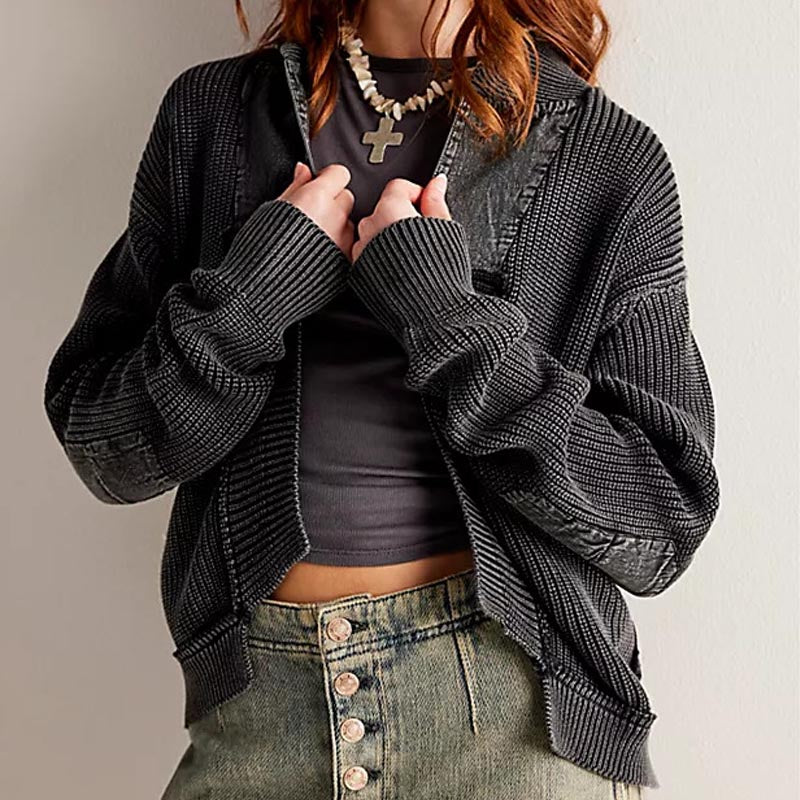 Simple Splicing Knit Cardigan Coat With Pockets