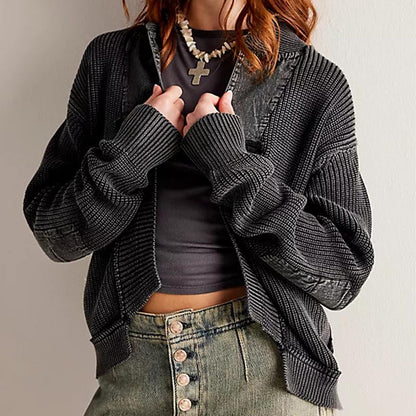 Simple Splicing Knit Cardigan Coat With Pockets