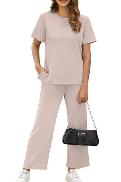 Women's Fashion Comfy Wide Leg 2 Piece Lounge Set