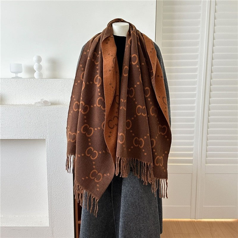 Jacquard Fringe Cashmere-Like Scarf