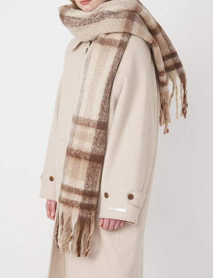 Soft Warm Faux Cashmere Plaid Tassel Scarf