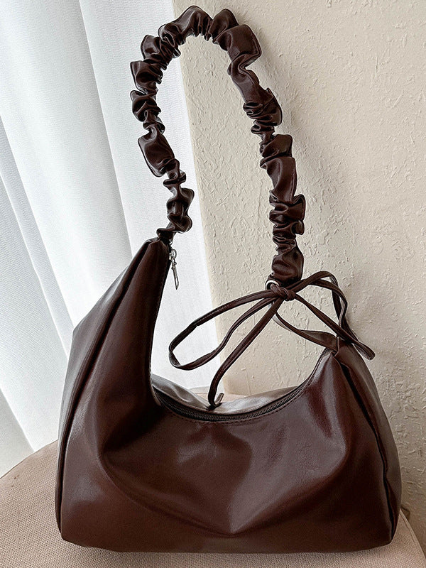 Geometric Pleated Solid Color Zipper Handbags