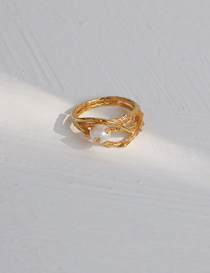 Retro Pearl Nest Adjustable Open Ring