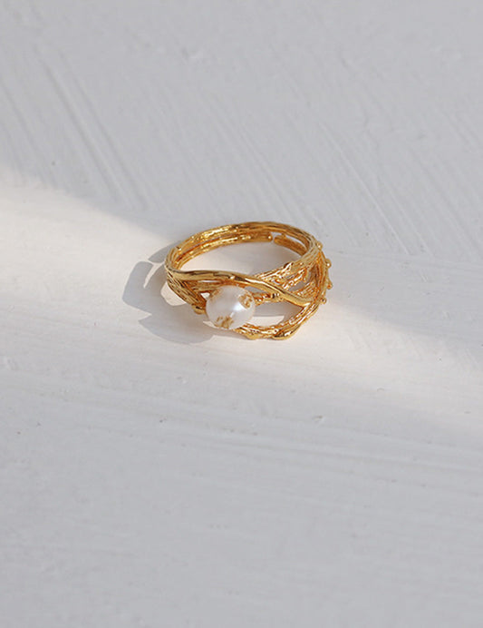 Retro Pearl Nest Adjustable Open Ring