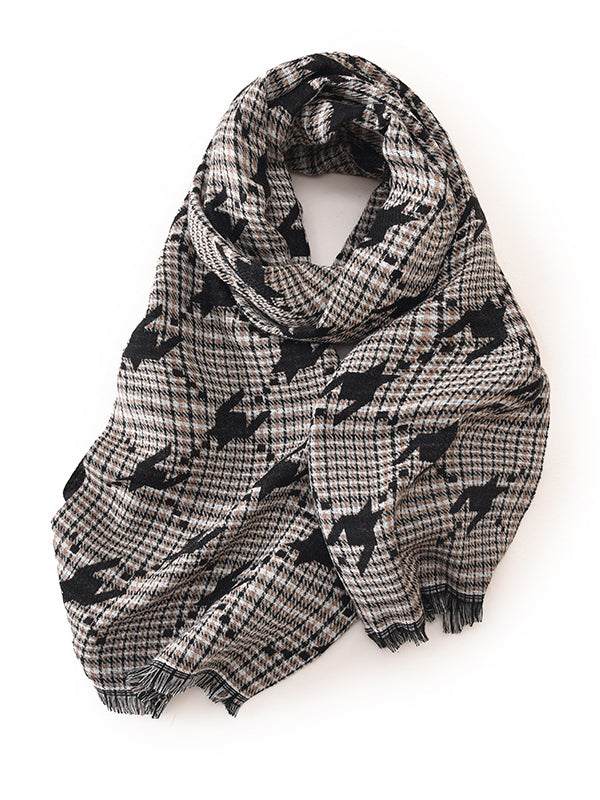 Fringed Houndstooth Keep Warm Shawl&Scarf