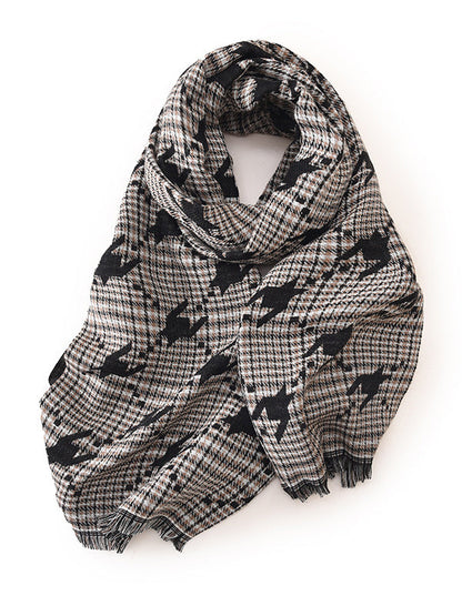 Fringed Houndstooth Keep Warm Shawl&Scarf