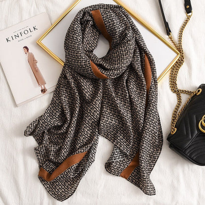 Cotton Contrast Color Printed Shawl Scarf