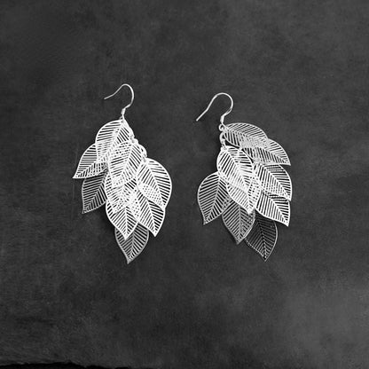 S925 Silver Literary Fresh Leaf Earrings Ethnic Style Ear Clips