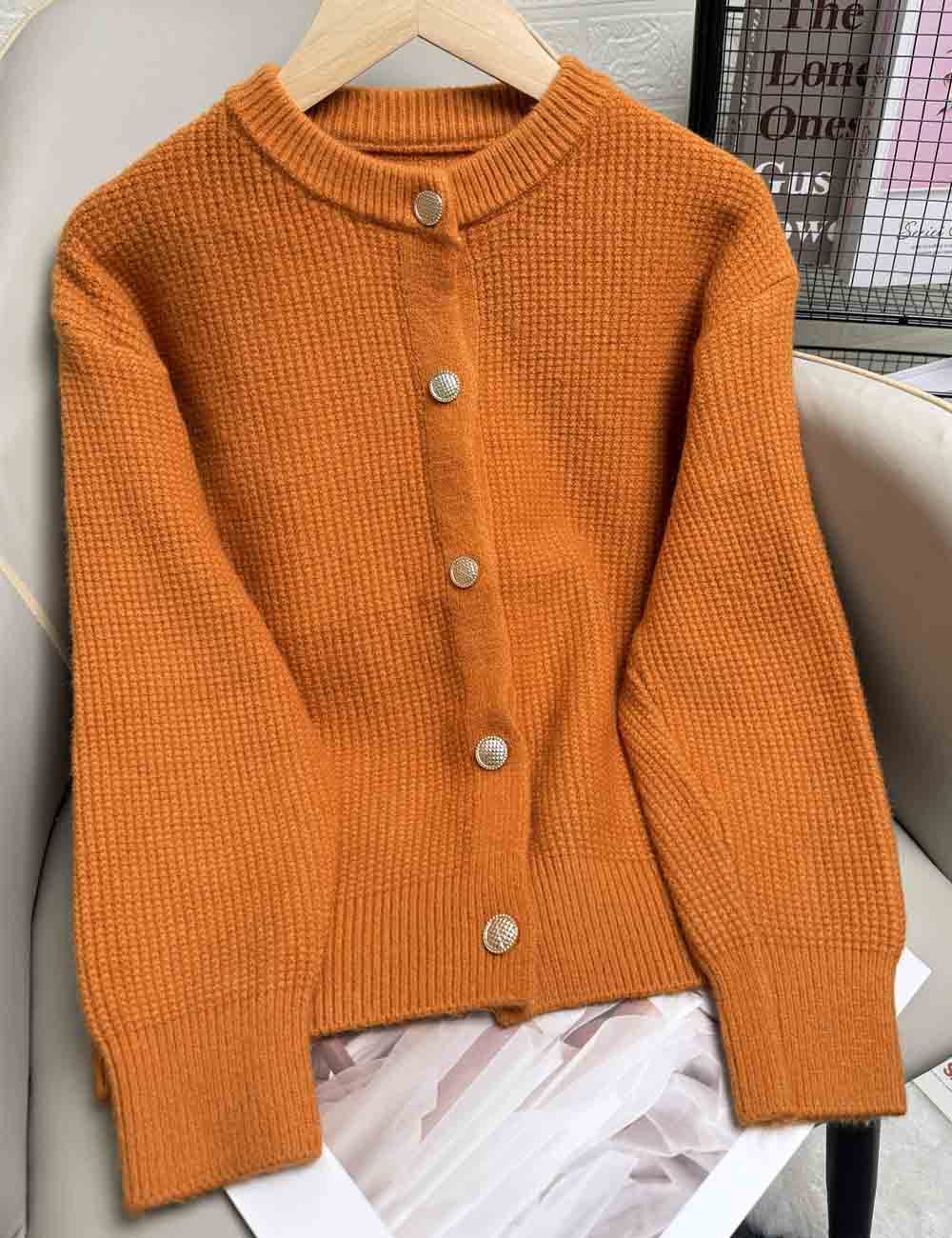 Elegant Knit Solid Color Button Down Cardigan