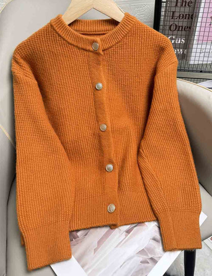 Elegant Knit Solid Color Button Down Cardigan