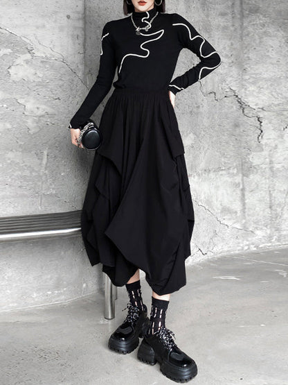 Fashion Irregularity Wide Leg Solid Color Elastic Waist Cropped Pants