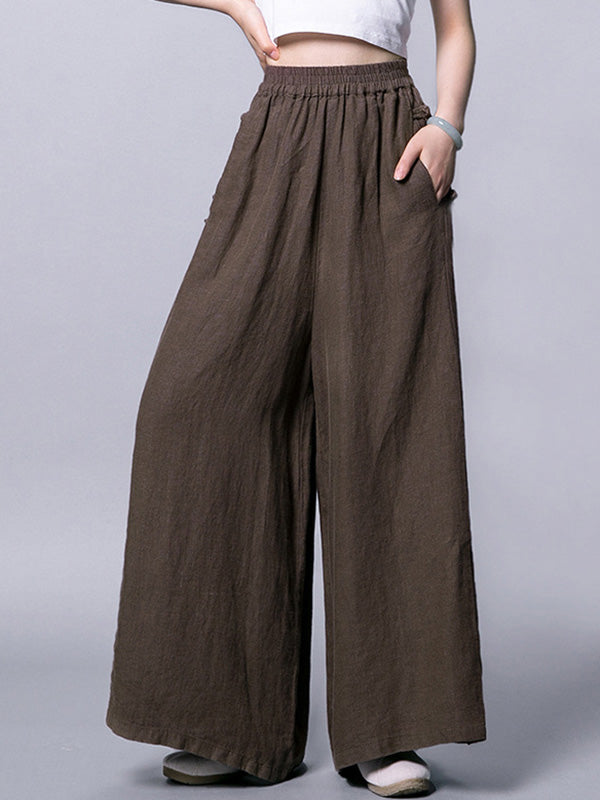 Ramie Cotton High-Waist Plus Size Loose Wide-Leg Casual Pants