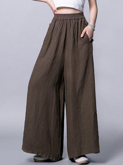 Ramie Cotton High-Waist Plus Size Loose Wide-Leg Casual Pants