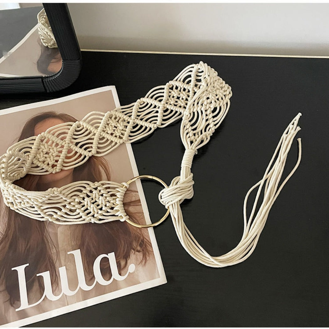 Beco - Beige Boho Braided Belt – Chic &amp; Adjustable