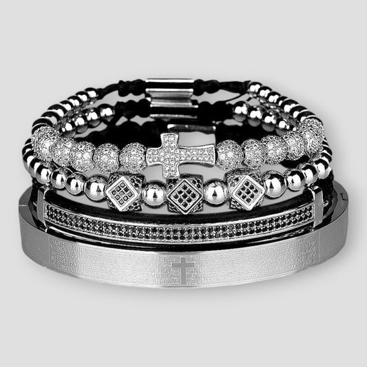 North Royal Stainless Steel Cross Bracelet Set