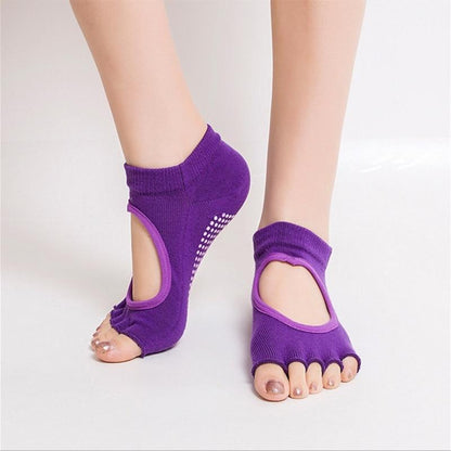 10 Colors Women Yoga Backless Five Toe Anti-Slip Ankle Grip Socks Dots Pilates Fitness Gym Socks Ladies Sports Socks