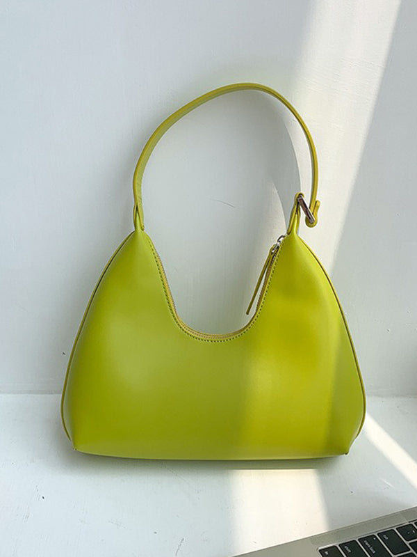 Solid Color Zipper Moon Shoulder Strap Armpit Bags