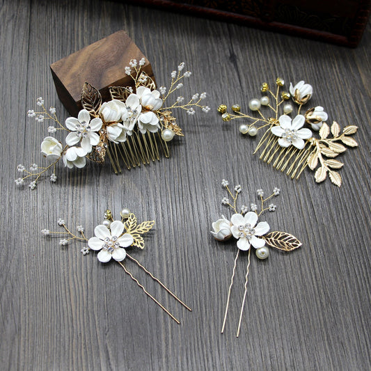 Bridal Flower Hair Comb Accessories in Light Blue and Pink