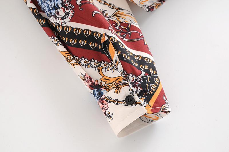 Printed Geometric Pattern Shirt Loose Stand Collar Top