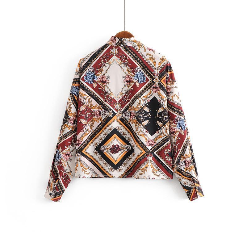 Printed Geometric Pattern Shirt Loose Stand Collar Top