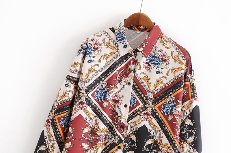 Printed Geometric Pattern Shirt Loose Stand Collar Top