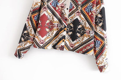 Printed Geometric Pattern Shirt Loose Stand Collar Top