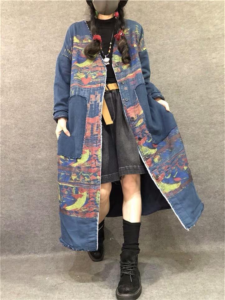 Rough-Edge Denim Jacket Women'S Vintage Patch Loose Large-Code Art And Leisure As The Old-Thick Windbreake